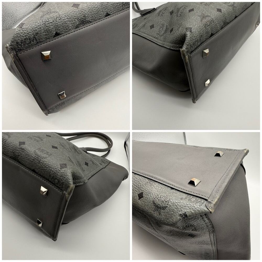 MCM Monogram Visetos Top Zip Shopper Tote Grey - Picture 7 of 16